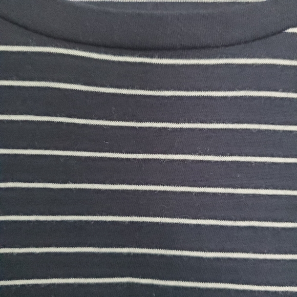 Vince Navy Blue Cotton Knit Striped Crew Neck Boxy Cut Long Sleeve T-Shirt S - Picture 5 of 12